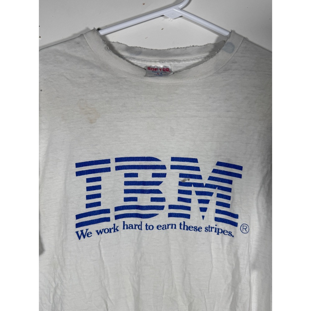 Vintage IBM T Shirt Mens XL White Sof Tee Tee Jays Single Stitch Distressed Tech